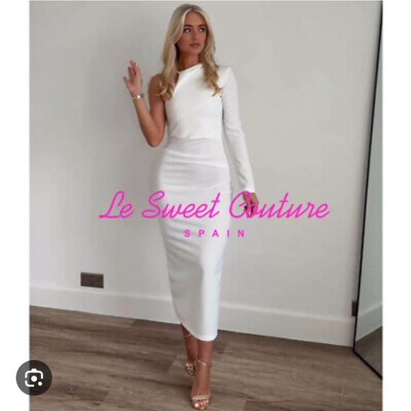 Zara Midi Asymmetrical Dress Ecru New - Picture 3 of 9